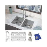 Elkay Crosstown 31" Undermount Stainless Steel Kitchen Sink Kit with Faucet, 50/50 Double Bowl, Polished Satin, 1 Faucet Hole, EFRU311810TFC