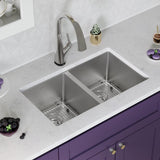 Elkay Crosstown 31" Undermount Stainless Steel Kitchen Sink Kit with Faucet, 50/50 Double Bowl, 16 Gauge, EFRU311810TFLC