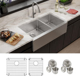 Elkay Crosstown 36" Stainless Steel Farmhouse Sink Kit, 60/40 Double Bowl, Polished Satin, 16 Gauge, EFRUFF23417DBG