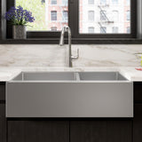 Elkay Crosstown 36" Stainless Steel Farmhouse Sink Kit, 60/40 Double Bowl, Polished Satin, 16 Gauge, EFRUFF23417DBG