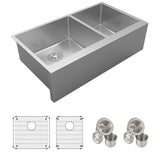 Elkay Crosstown 36" Stainless Steel Farmhouse Sink Kit, 60/40 Double Bowl, Polished Satin, 16 Gauge, EFRUFF23417DBG