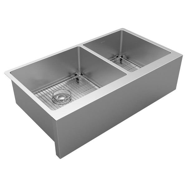 Elkay Crosstown 36" Stainless Steel Farmhouse Sink Kit, 60/40 Double Bowl, Polished Satin, 16 Gauge, EFRUFF23417DBG