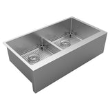 Elkay Crosstown 36" Stainless Steel Farmhouse Sink Kit, 50/50 with Aqua Divide Double Bowl, Polished Satin, 16 Gauge, EFRUFFA3417DBG