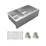 Elkay Crosstown 36" Stainless Steel Farmhouse Sink Kit, 50/50 with Aqua Divide Double Bowl, Polished Satin, 16 Gauge, EFRUFFA3417DBG