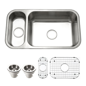 Alternate Image for Houzer Elite 31 inch Stainless Steel Undermount 80/20 Small Left Double Bowl Kitchen Sink with Strainer & Grids - 20 Gauge, EHD-3118-C