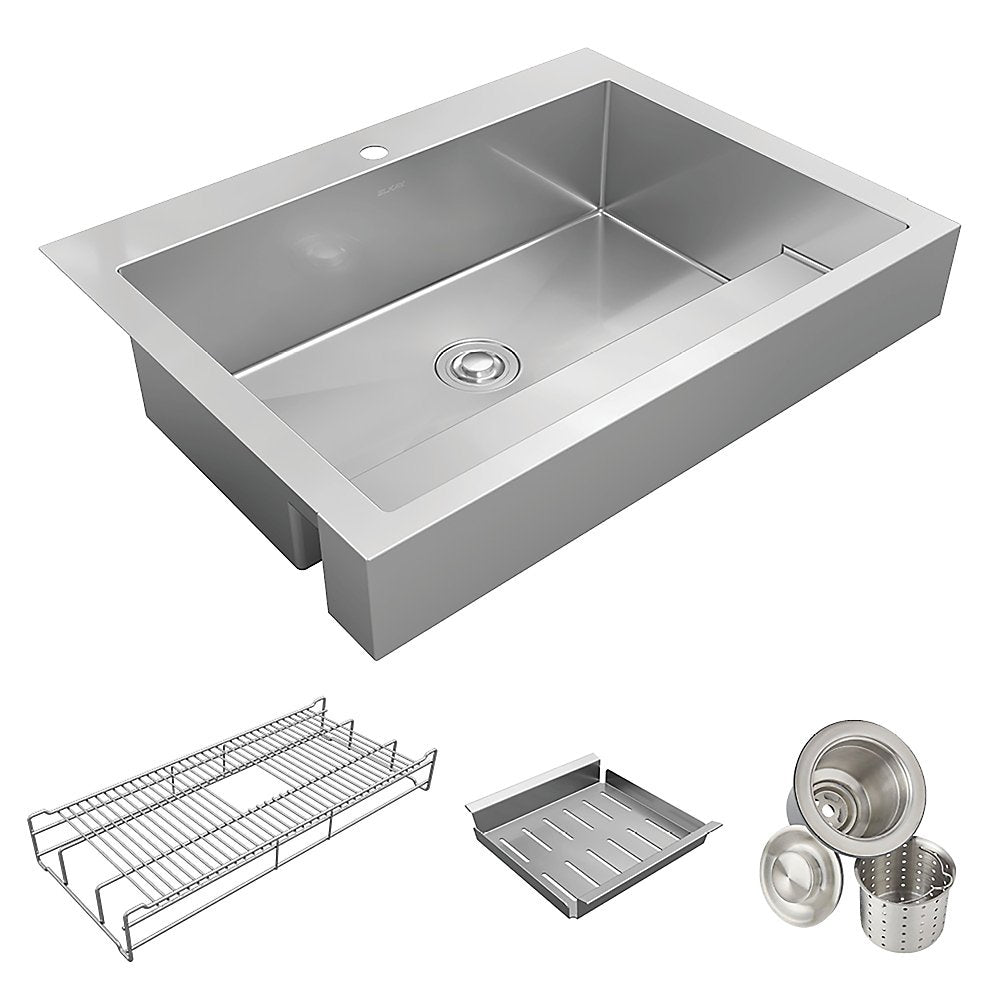 Elkay 36" Stainless Steel ADA Compliant Workstation Farmhouse Sink, Polished Satin, 1 Faucet Hole, ELDSSF36279DBG