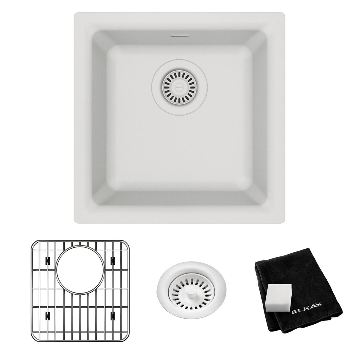 Elkay Quartz Classic 16" Rectangular Quartz Bar/Prep Sink Kit, White, ELG1616WH0C