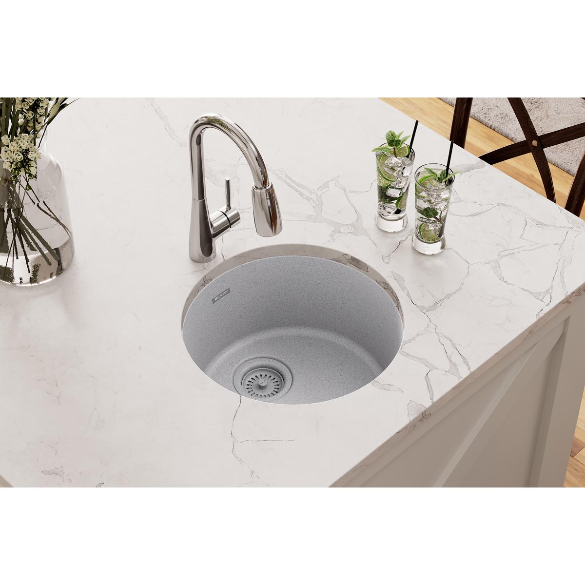 Elkay Quartz Classic 18" Dual Mount Quartz Kitchen Sink, Single Bowl, Greystone, ELG16FBGS0