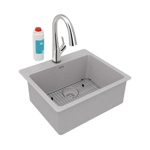 Alternate Image for Elkay Quartz Classic 25" Drop In/Topmount Quartz Kitchen Sink Kit with Faucet, Single Bowl Greystone, 5 Pre-scored Faucet Holes, ELG2522GS0FLC