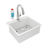 Elkay Quartz Classic 25" Drop In/Topmount Quartz Kitchen Sink Kit with Faucet, Single Bowl White, 5 Pre-scored Faucet Holes, ELG2522WH0FLC