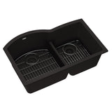 Elkay Quartz Classic 33" Undermount Quartz Kitchen Sink Kit, 60/40 Double Bowl, Black, ELGHU3322RBK0C