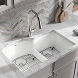 Elkay Quartz Classic 33" Undermount Quartz Kitchen Sink Kit, 60/40 Double Bowl, White, ELGHU3322RWH0C