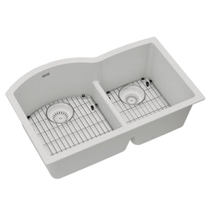 Alternate Image for Elkay Quartz Classic 33" Undermount Quartz Kitchen Sink Kit, 60/40 Double Bowl, White, ELGHU3322RWH0C