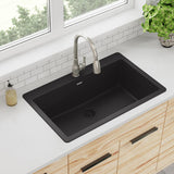 Elkay Quartz Classic 33" Drop In/Topmount Quartz Kitchen Sink, Black, 5 Pre-scored Faucet Holes, ELGR13322BK0