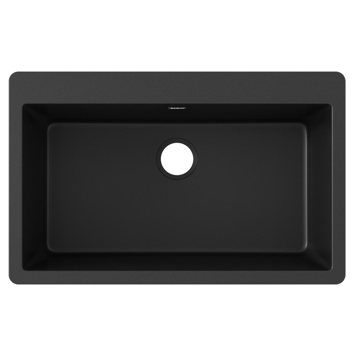 Elkay Quartz Classic 33" Drop In/Topmount Quartz Kitchen Sink, Black, 5 Pre-scored Faucet Holes, ELGR13322BK0