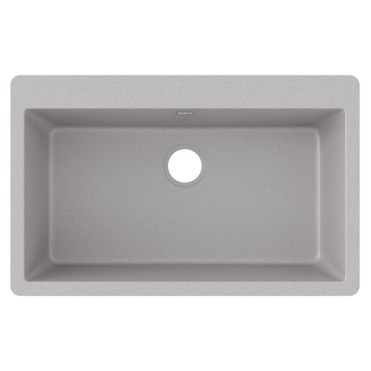 Elkay Quartz Classic 33" Drop In/Topmount Quartz Kitchen Sink, Greystone, 5 Pre-scored Faucet Holes, ELGR13322GS0