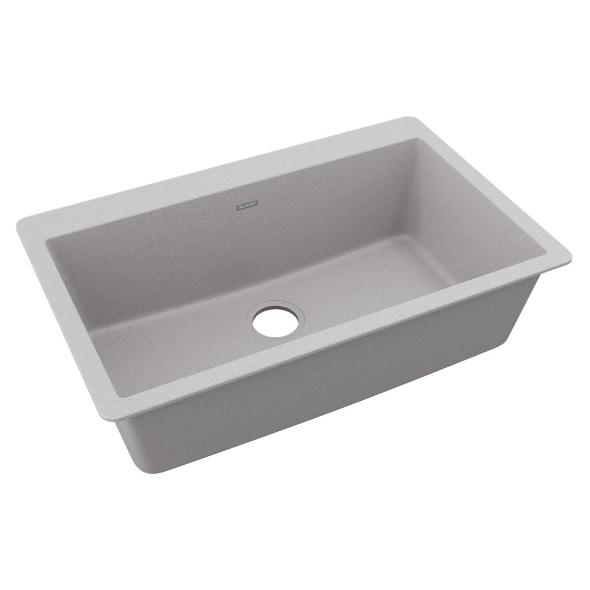 Elkay Quartz Classic 33" Drop In/Topmount Quartz Kitchen Sink, Greystone, 5 Pre-scored Faucet Holes, ELGR13322GS0