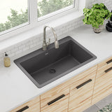 Elkay Quartz Classic 33" Drop In/Topmount Quartz Kitchen Sink, Dusk Gray, 5 Pre-scored Faucet Holes, ELGR13322GY0