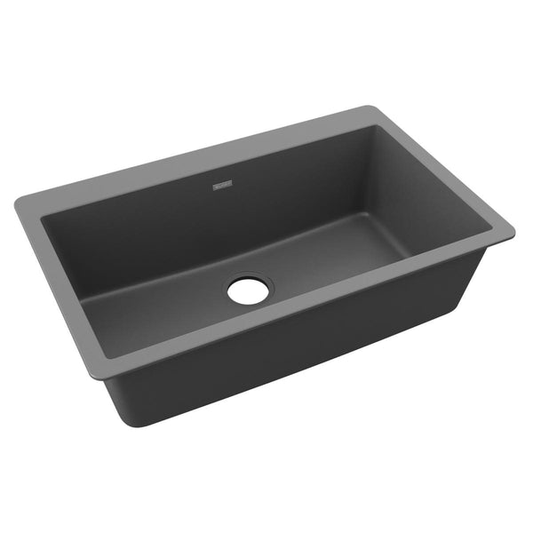 Elkay Quartz Classic 33" Drop In/Topmount Quartz Kitchen Sink, Dusk Gray, 5 Pre-scored Faucet Holes, ELGR13322GY0