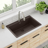 Elkay Quartz Classic 33" Drop In/Topmount Quartz Kitchen Sink, Mocha, 5 Pre-scored Faucet Holes, ELGR13322MC0