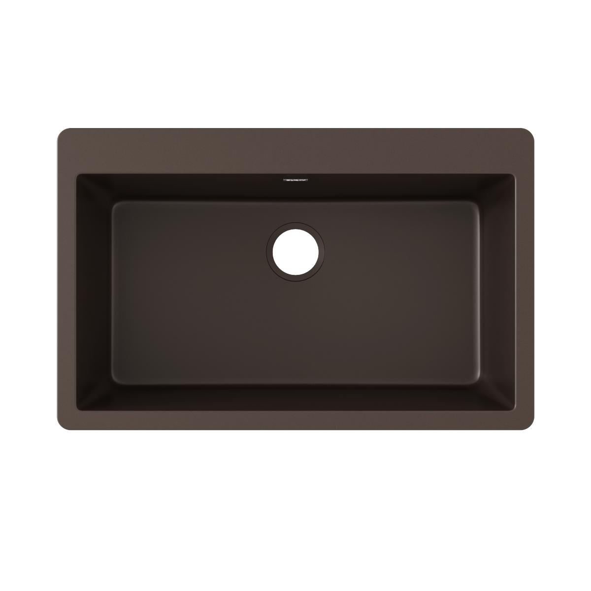 Elkay Quartz Classic 33" Drop In/Topmount Quartz Kitchen Sink, Mocha, 5 Pre-scored Faucet Holes, ELGR13322MC0