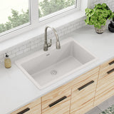 Elkay Quartz Classic 33" Drop In/Topmount Quartz Kitchen Sink, White, 5 Pre-scored Faucet Holes, ELGR13322WH0