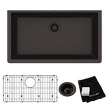 Elkay Quartz Classic 33" Undermount Quartz Kitchen Sink Kit, Black, ELGRU13322BK0C