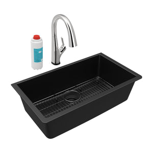 Alternate Image for Elkay Quartz Classic 33" Undermount Quartz Kitchen Sink Kit with Faucet, Single Bowl Black, ELGRU13322BKFLC