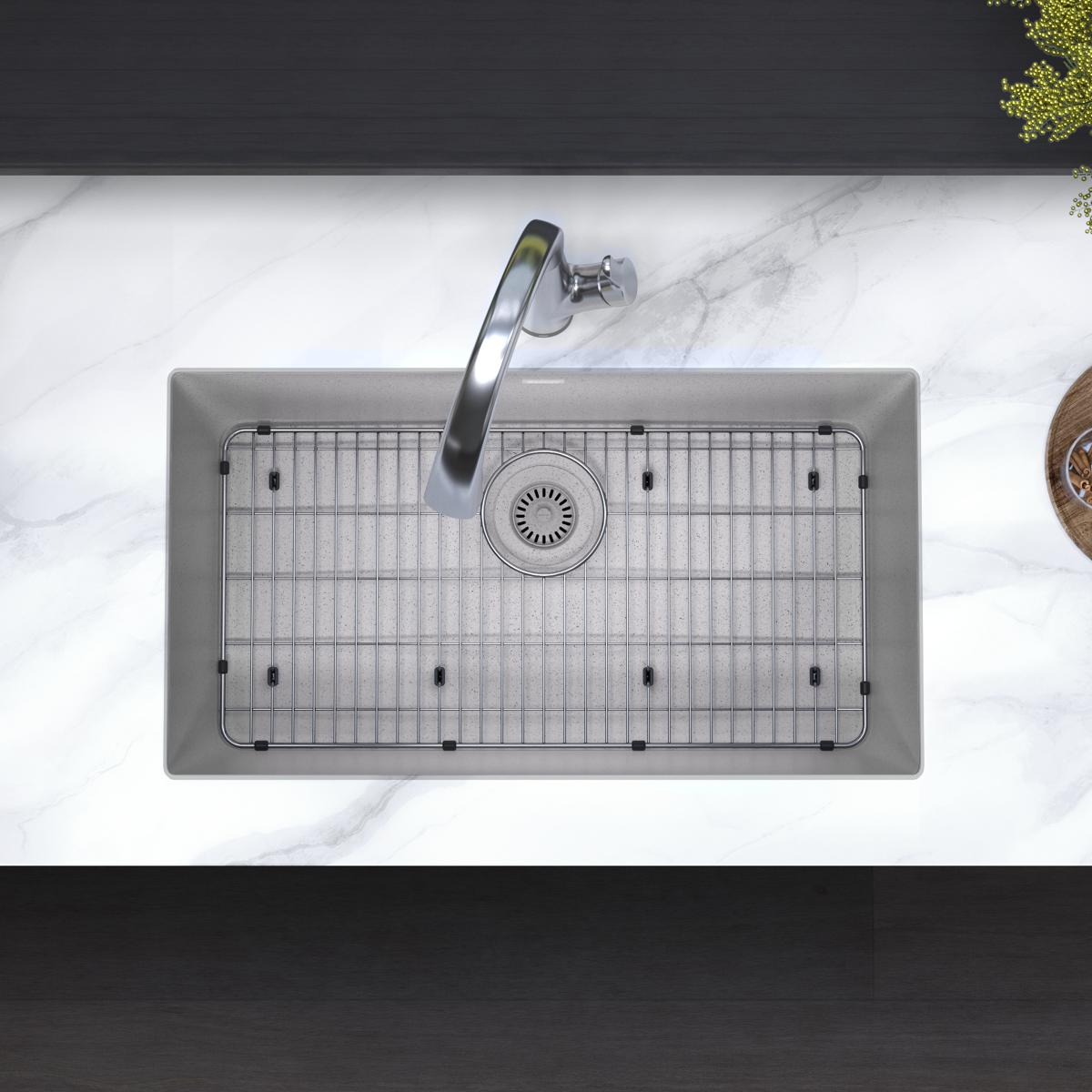 Elkay Quartz Classic 33" Undermount Quartz Kitchen Sink Kit with Faucet, Single Bowl Greystone, ELGRU13322GSFLC