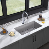 Elkay Quartz Classic 33" Undermount Quartz Kitchen Sink Kit with Faucet, Single Bowl Greystone, ELGRU13322GSFLC