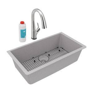 Alternate Image for Elkay Quartz Classic 33" Undermount Quartz Kitchen Sink Kit with Faucet, Single Bowl Greystone, ELGRU13322GSFLC