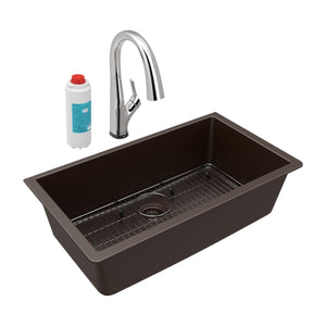 Alternate Image for Elkay Quartz Classic 33" Undermount Quartz Kitchen Sink Kit with Faucet, Single Bowl Mocha, ELGRU13322MCFLC