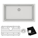 Elkay Quartz Classic 33" Undermount Quartz Kitchen Sink Kit, White, ELGRU13322WH0C