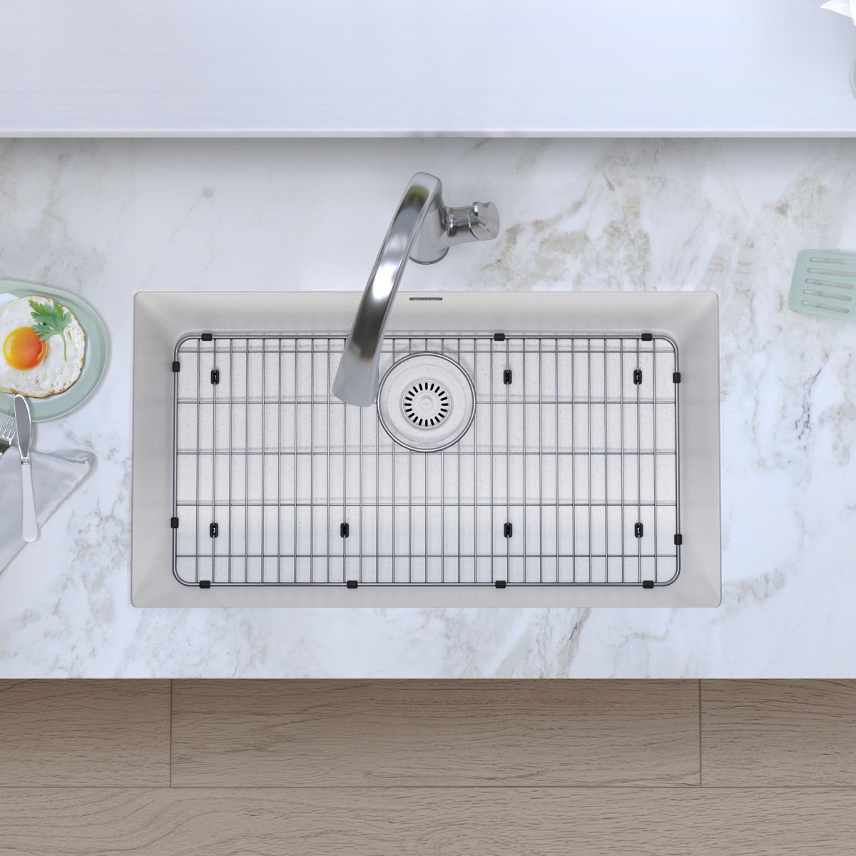 Elkay Quartz Classic 33" Undermount Quartz Kitchen Sink Kit with Faucet, Single Bowl White, ELGRU13322WHFLC
