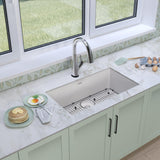 Elkay Quartz Classic 33" Undermount Quartz Kitchen Sink Kit with Faucet, Single Bowl White, ELGRU13322WHFLC