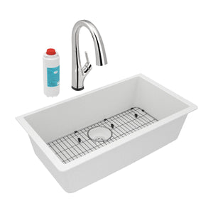 Alternate Image for Elkay Quartz Classic 33" Undermount Quartz Kitchen Sink Kit with Faucet, Single Bowl White, ELGRU13322WHFLC