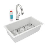 Elkay Quartz Classic 33" Undermount Quartz Kitchen Sink Kit with Faucet, Single Bowl White, ELGRU13322WHFLC