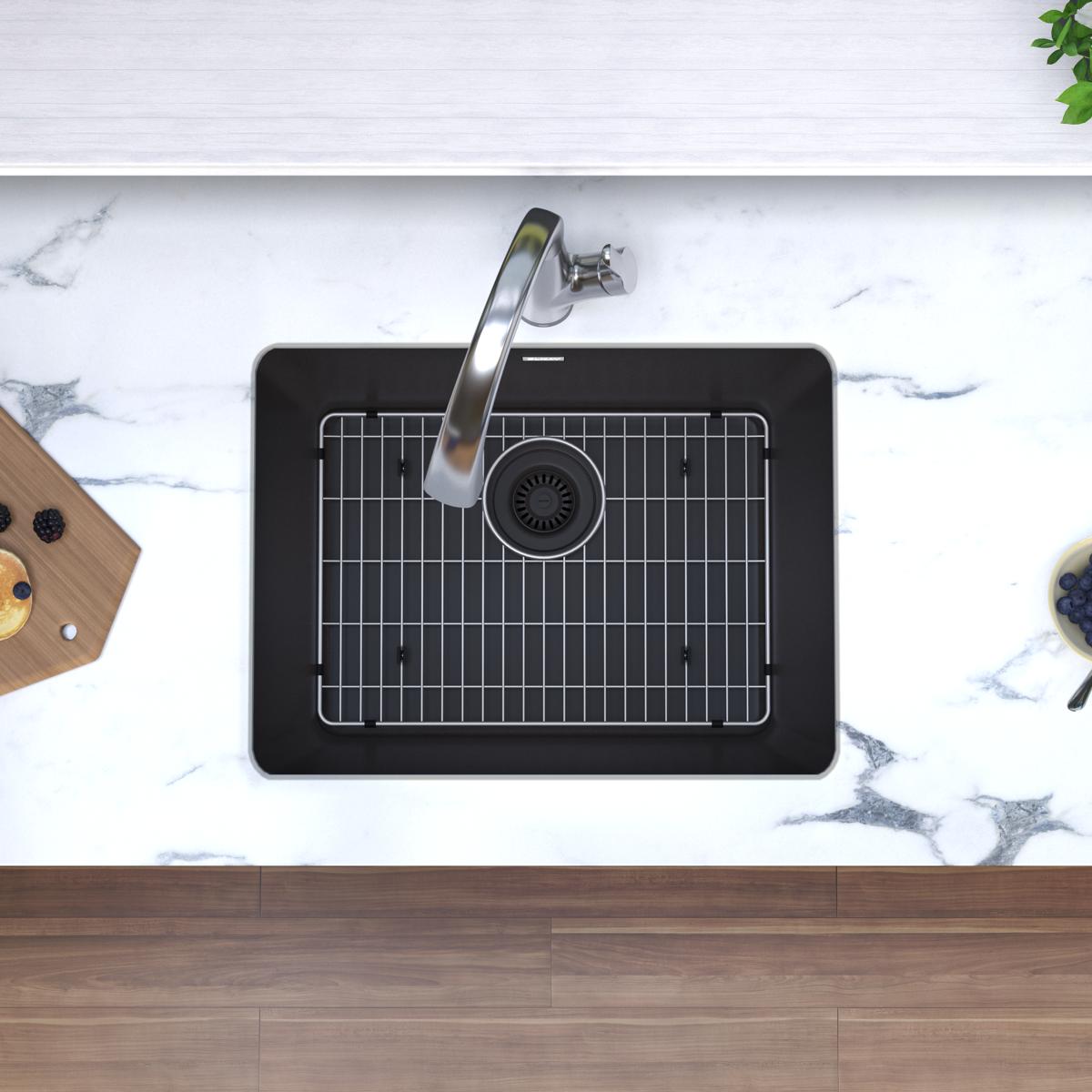 Elkay Quartz Classic 25" Undermount Quartz Kitchen Sink Kit with Faucet, Single Bowl Black, ELGU2522BK0FLC