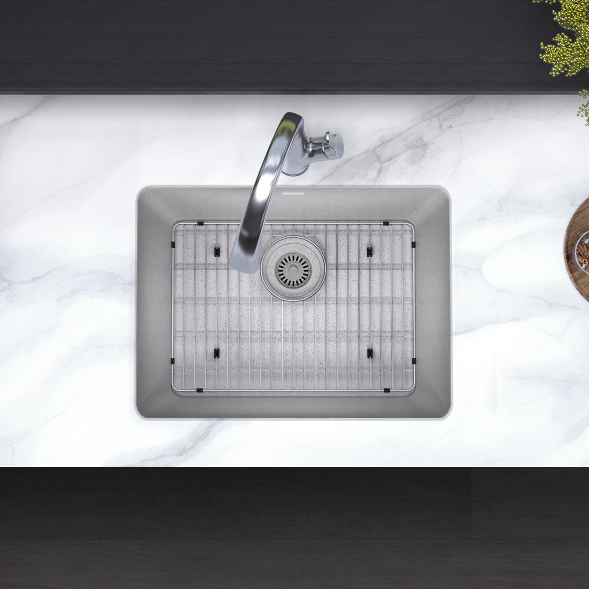 Elkay Quartz Classic 25" Undermount Quartz Kitchen Sink Kit with Faucet, Single Bowl Greystone, ELGU2522GS0FLC