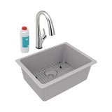 Elkay Quartz Classic 25" Undermount Quartz Kitchen Sink Kit with Faucet, Single Bowl Greystone, ELGU2522GS0FLC