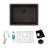 Elkay Quartz Classic 25" Undermount Quartz Kitchen Sink Kit with Faucet, Single Bowl Mocha, ELGU2522MC0FLC