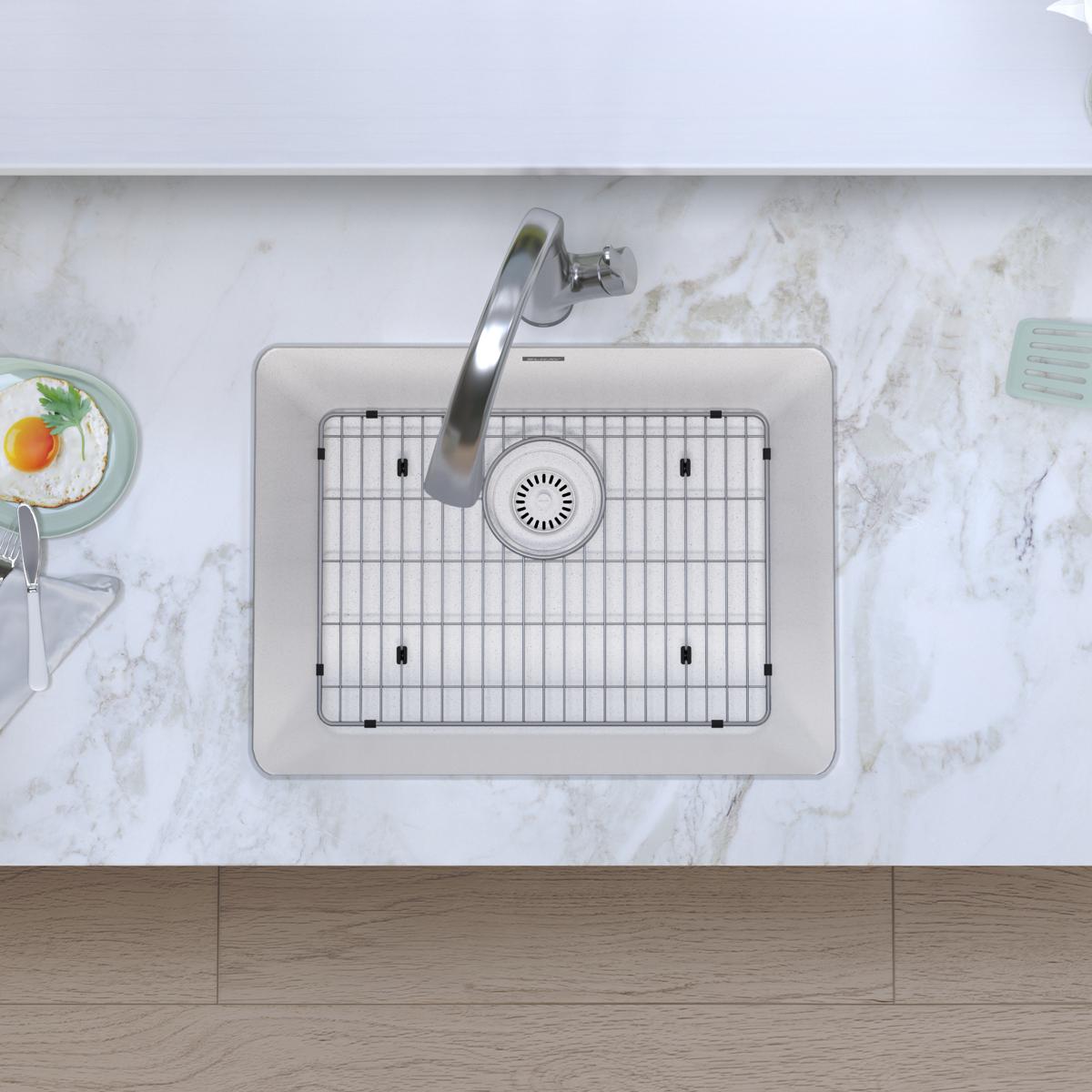 Elkay Quartz Classic 25" Undermount Quartz Kitchen Sink Kit with Faucet, Single Bowl White, ELGU2522WH0FLC