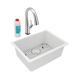 Elkay Quartz Classic 25" Undermount Quartz Kitchen Sink Kit with Faucet, Single Bowl White, ELGU2522WH0FLC
