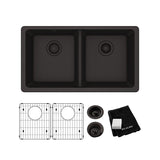 Elkay Quartz Classic 33" Undermount Quartz Kitchen Sink Kit, 50/50 Double Bowl, Black, ELGU3322BK0C