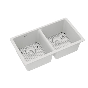 Alternate Image for Elkay Quartz Classic 33" Undermount Quartz Kitchen Sink Kit, 50/50 Double Bowl, White, ELGU3322WH0C