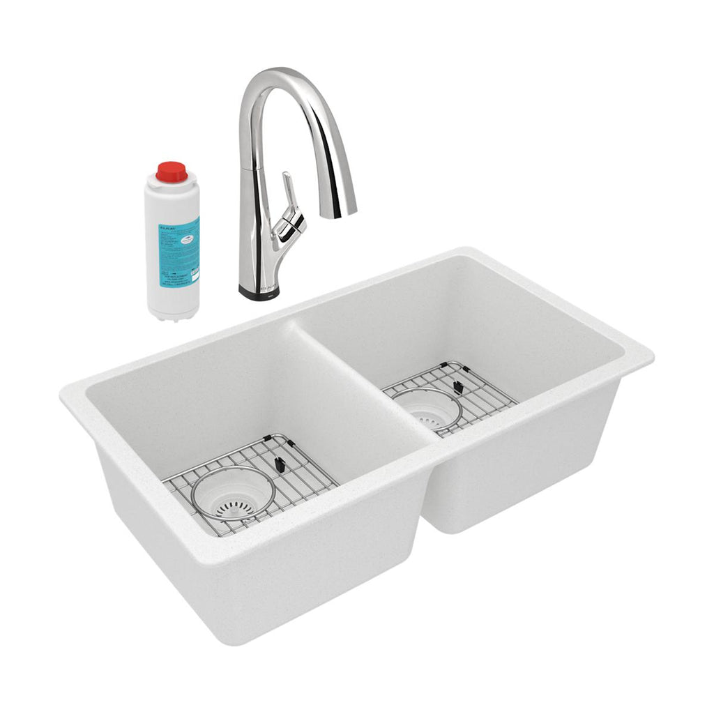Elkay Quartz Classic 33" Undermount Quartz Kitchen Sink Kit with Fauce