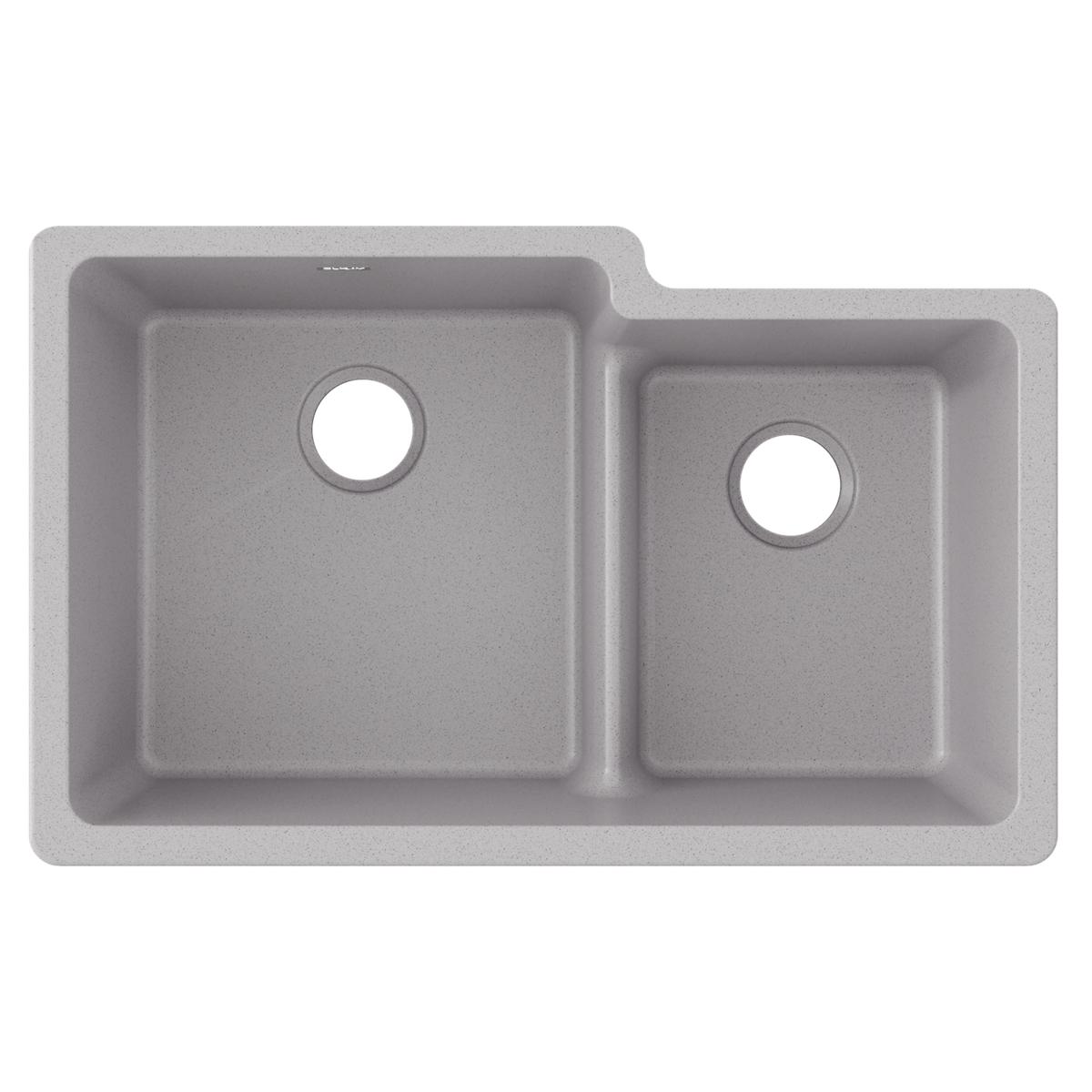Elkay Quartz Classic 33" Undermount Quartz Kitchen Sink, 60/40 Double Bowl, Greystone, ELGULBO3322GS0