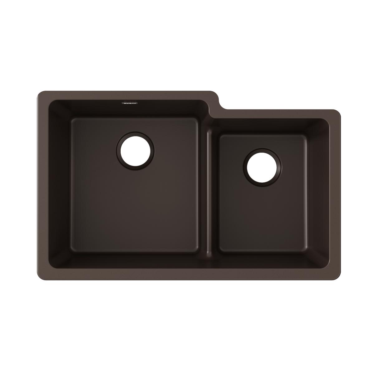 Elkay Quartz Classic 33" Undermount Quartz Kitchen Sink, 60/40 Double Bowl, Mocha, ELGULBO3322MC0
