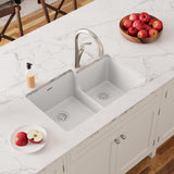 Elkay Quartz Classic 33" Undermount Quartz Kitchen Sink, 60/40 Double Bowl, White, ELGULBO3322WH0