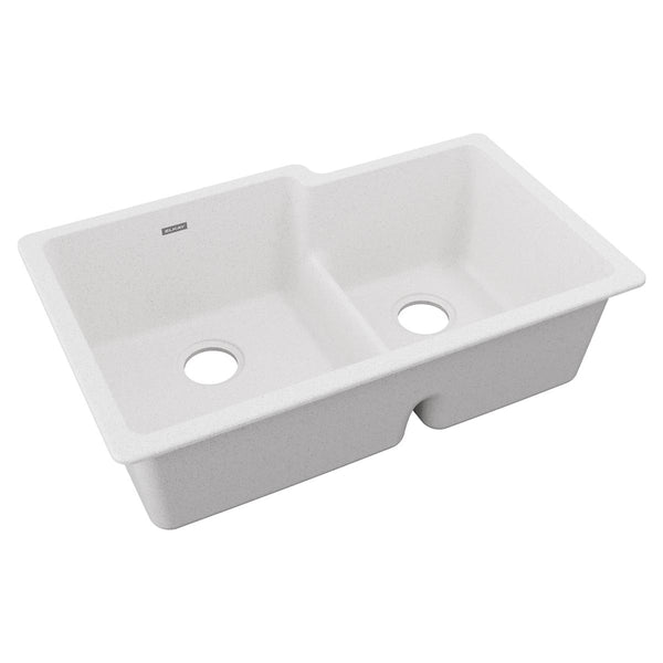 Elkay Quartz Classic 33" Undermount Quartz Kitchen Sink, 60/40 Double Bowl, White, ELGULBO3322WH0